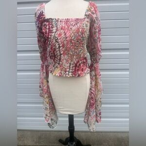 Live 4 Truth Pink and White Smocked Tie Front Blouse size XL